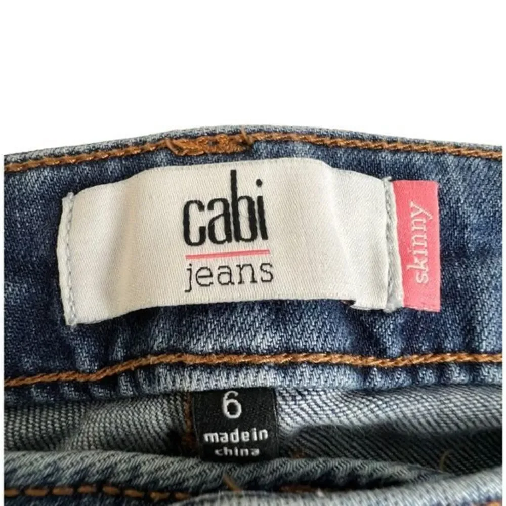 Cabi Womens Medium Wash Low‎ Rise Distressed Skinny Jeans Size 6
